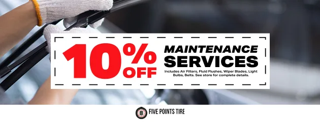 Coupon: 10% off maintenance services — air filters, fluid flushes, wiper blades, light bulbs, belts.