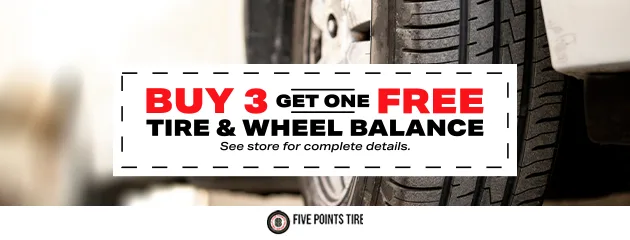 Coupon: buy 3 tires, get one free tire and wheel balance.